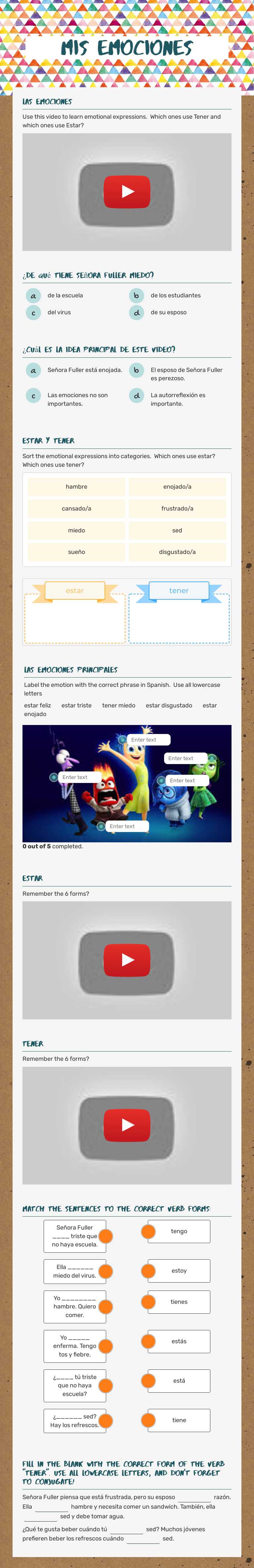 Mis emociones worksheet preview image