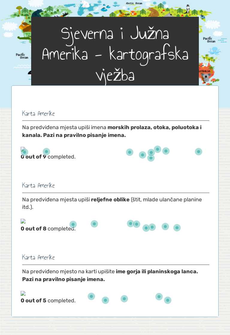 Sjeverna i Južna Amerika - kartografska vježba worksheet preview image