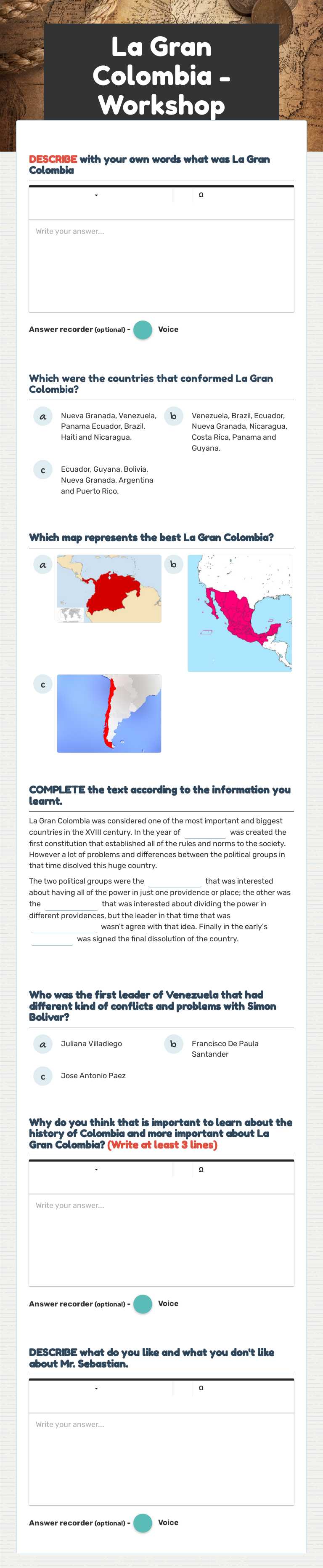 La Gran Colombia -Workshop worksheet preview image