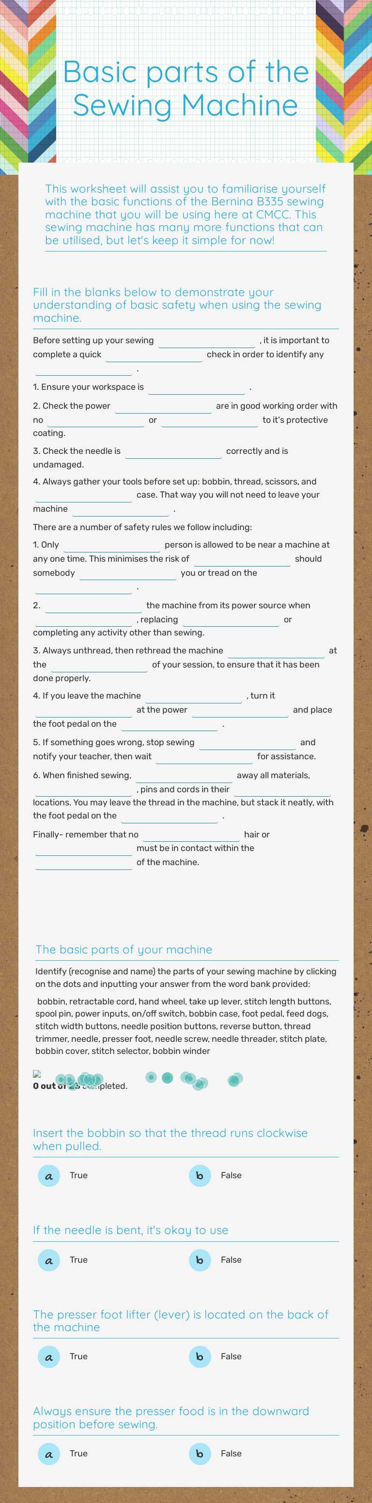 Basic parts of the Sewing Machine | Interactive Worksheet | Wizer.me