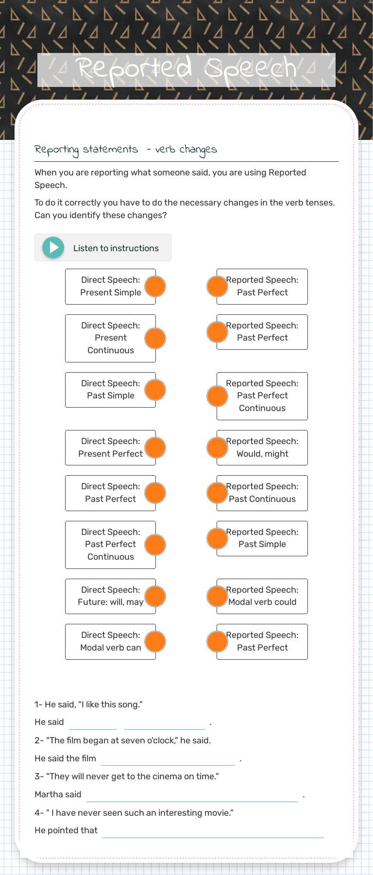 Reported Speech worksheet preview image