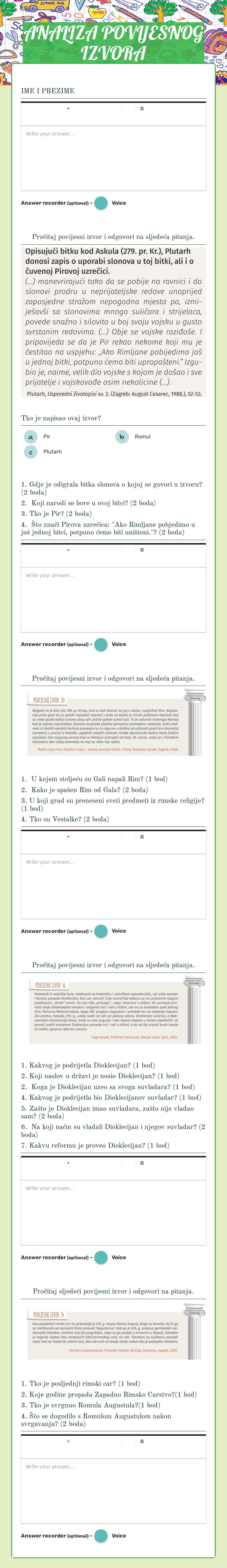 ANALIZA POVIJESNOG IZVORA worksheet preview image