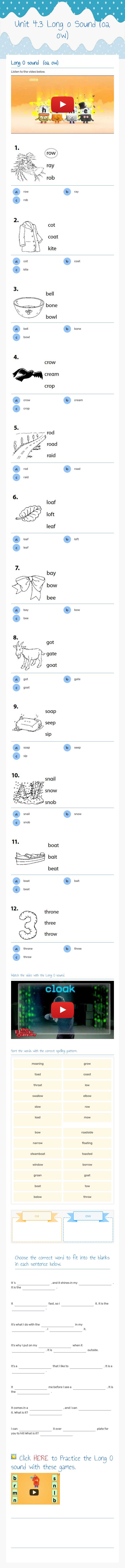 Unit 4.3 Long o Sound (oa, ow) Grade 2 worksheet preview