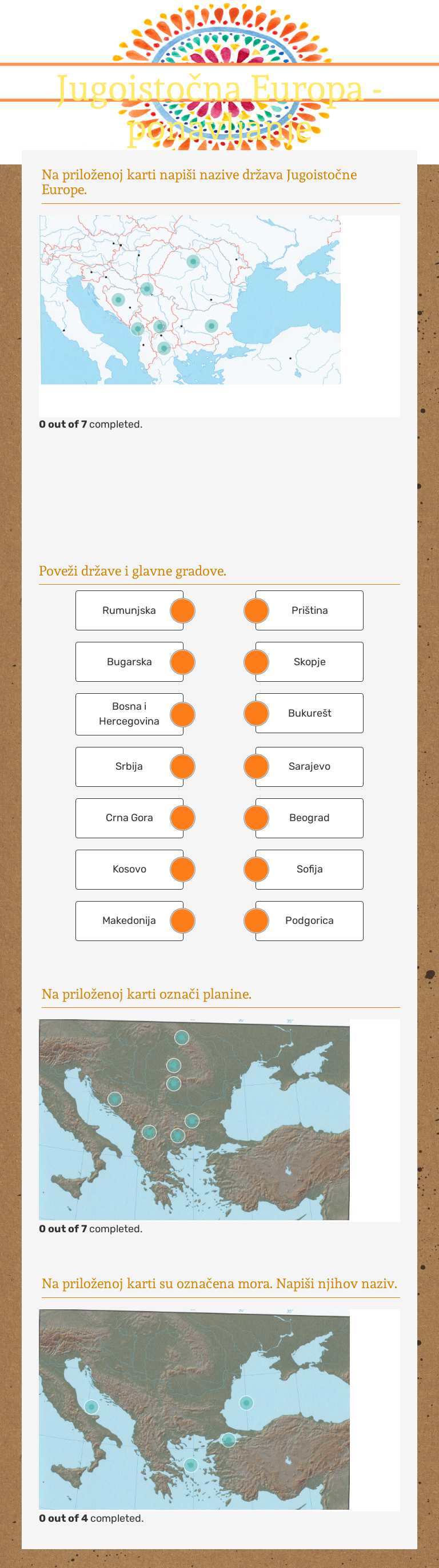 Jugoistočna Europa - ponavljanje Grade 7 worksheet preview