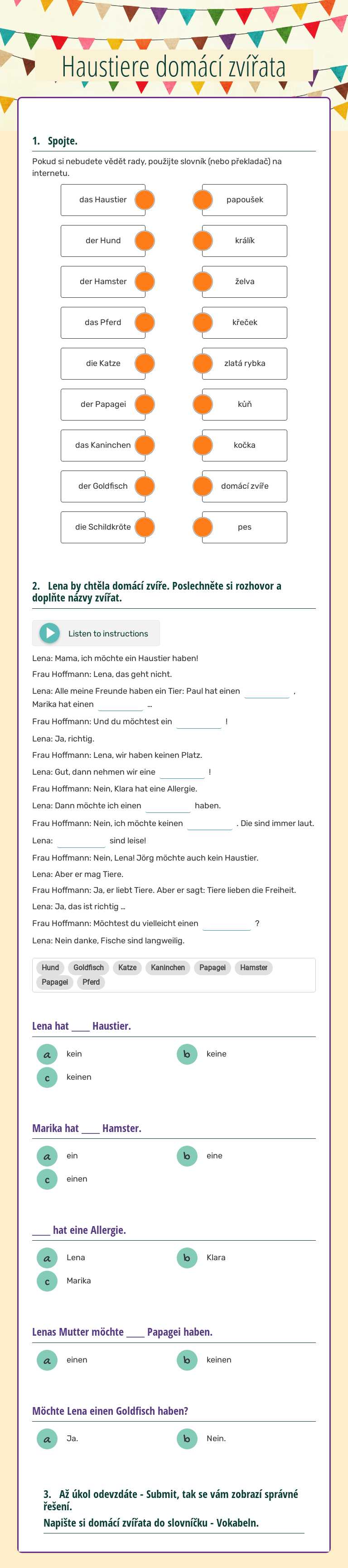 Haustiere
domácí zvířata worksheet preview image