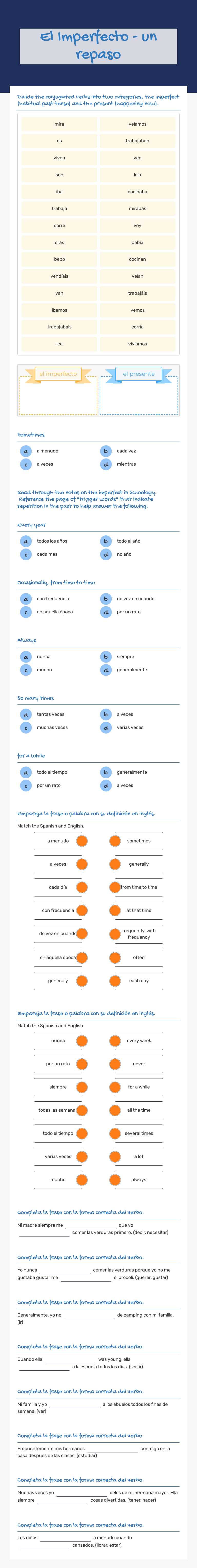 El Imperfecto - un repaso worksheet preview image
