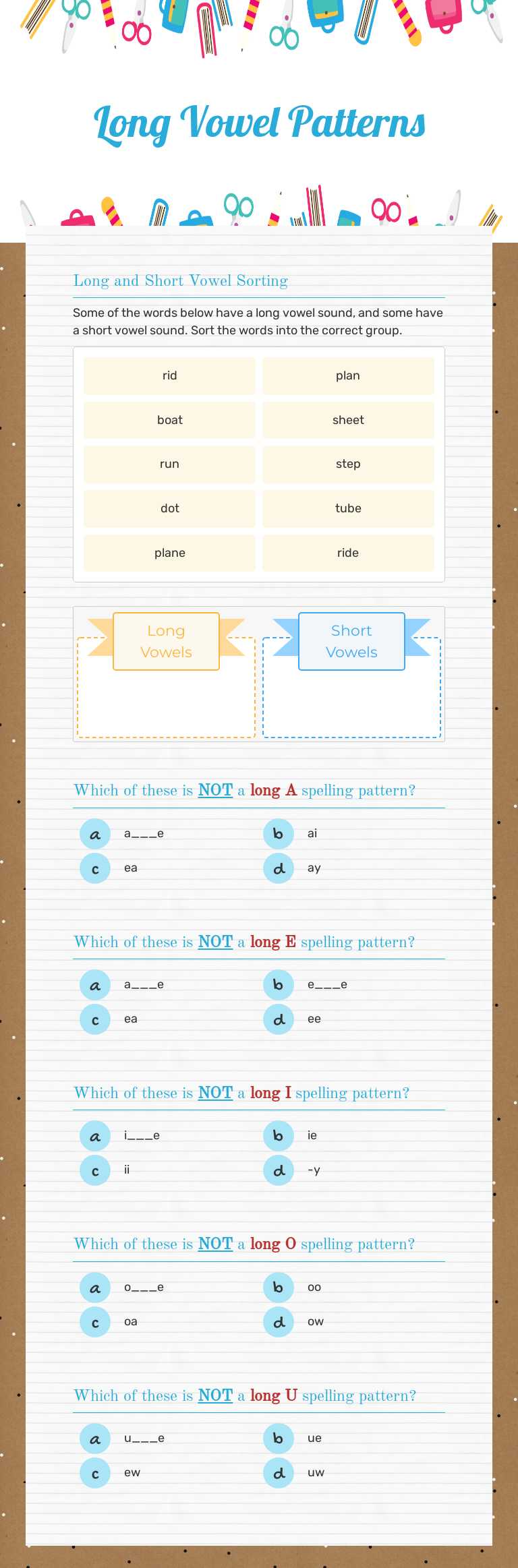 Long Vowel Patterns worksheet preview image