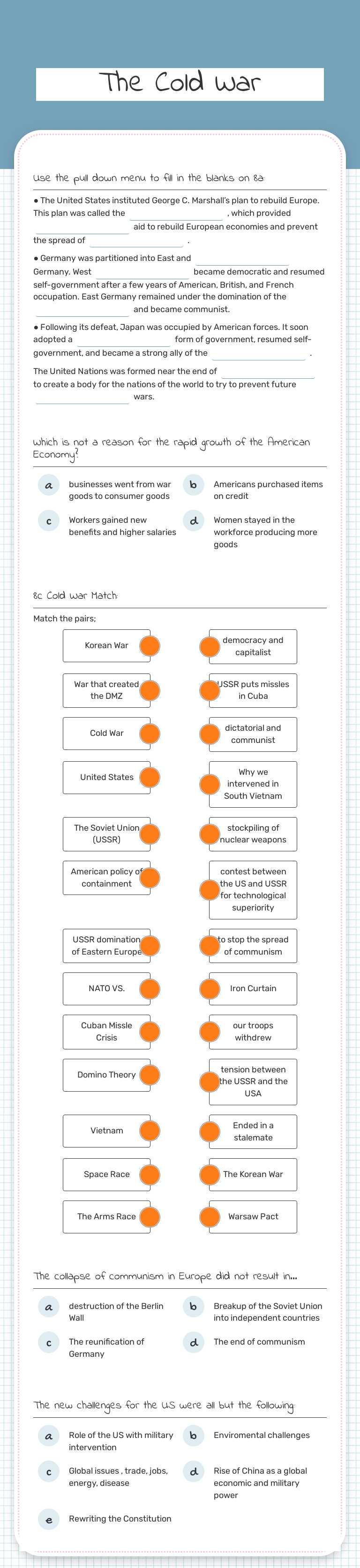 The Cold War worksheet preview image