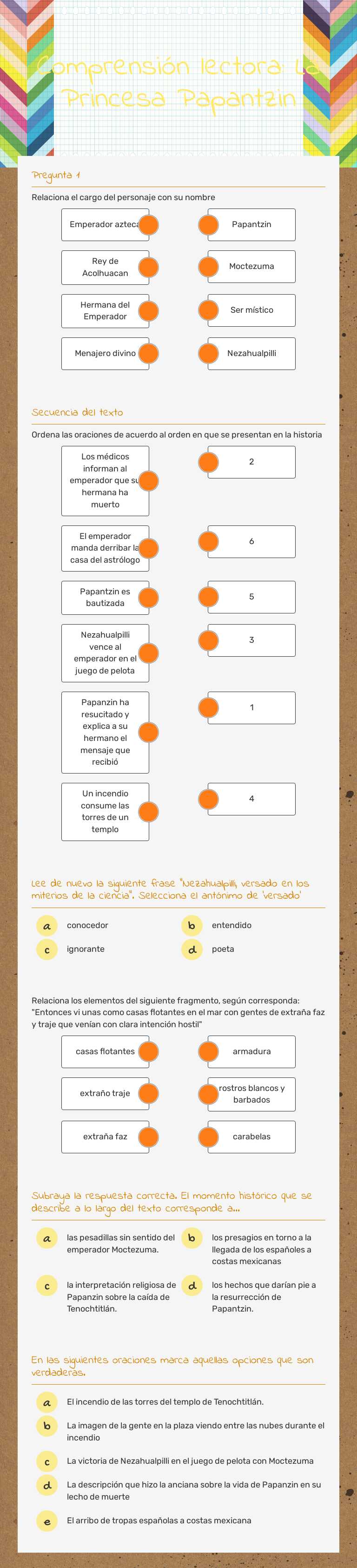 Comprensión lectora: La Princesa Papantzin Other worksheet preview
