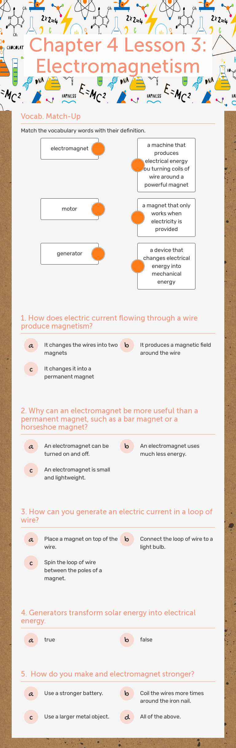 Chapter 4 Lesson 3: Electromagnetism worksheet preview image