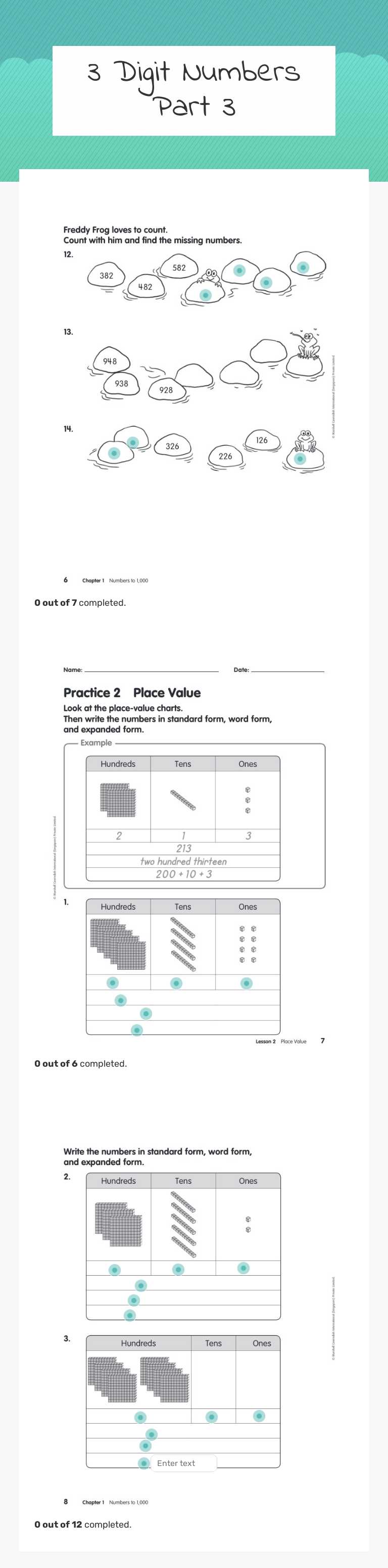 3 Digit Numbers Part 3 worksheet preview image