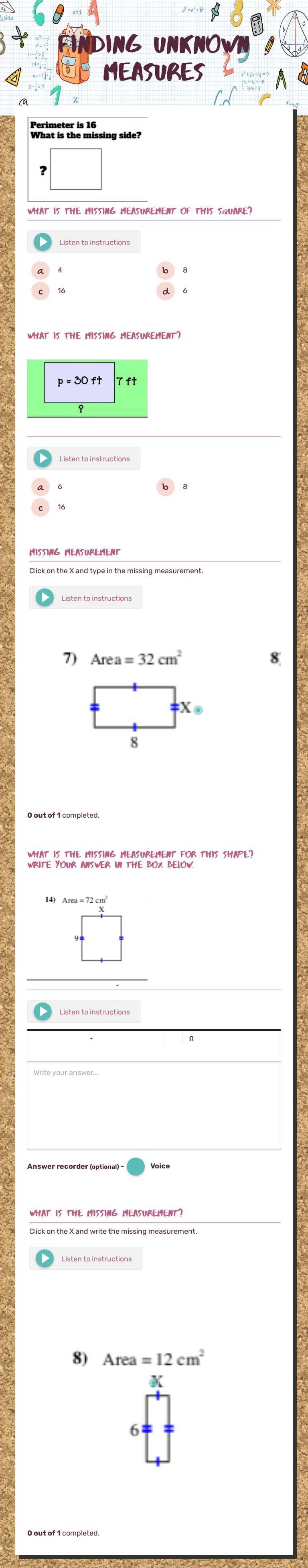 Finding Unknown Measures worksheet preview image