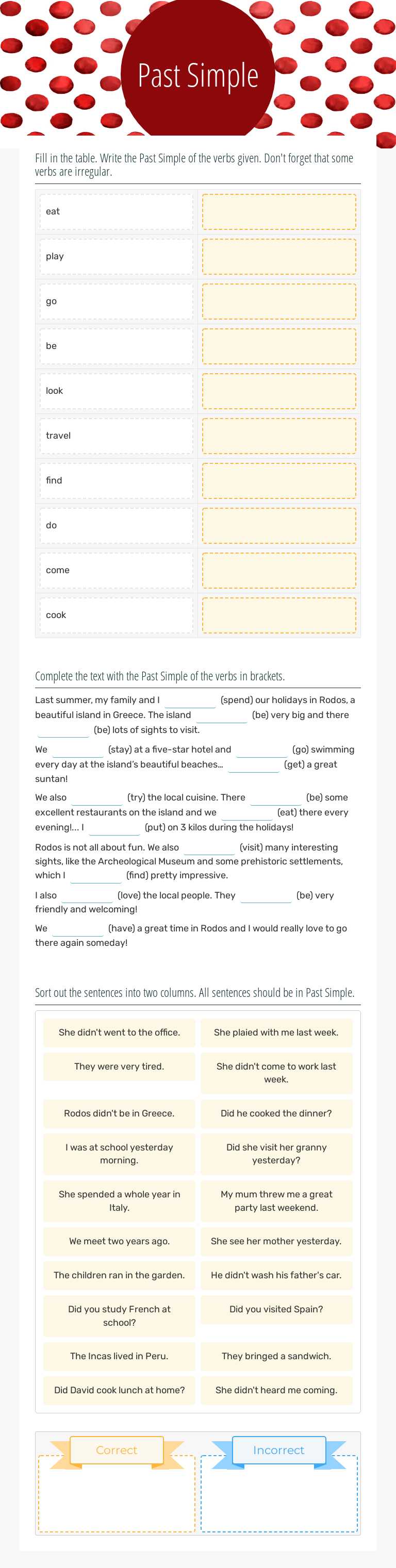 Past Simple Grade 6 worksheet preview