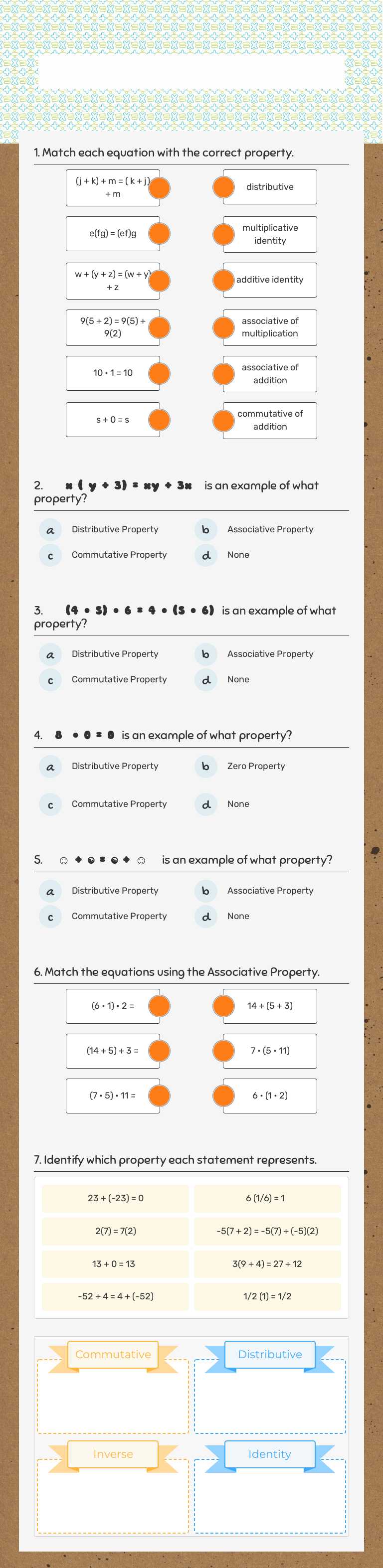 Properties of Math Review Grade 7 worksheet preview