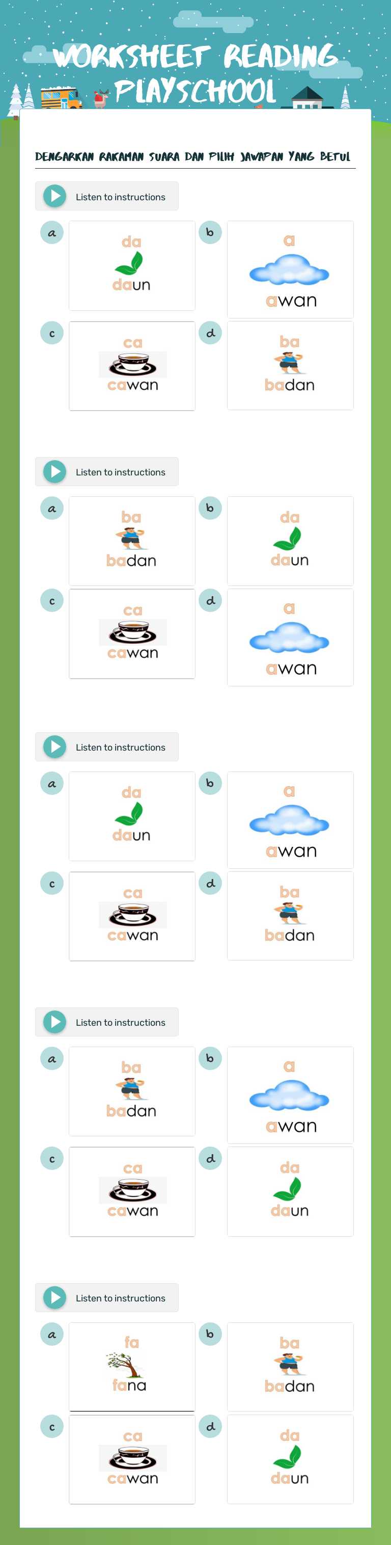 Worksheet reading playschool worksheet preview image