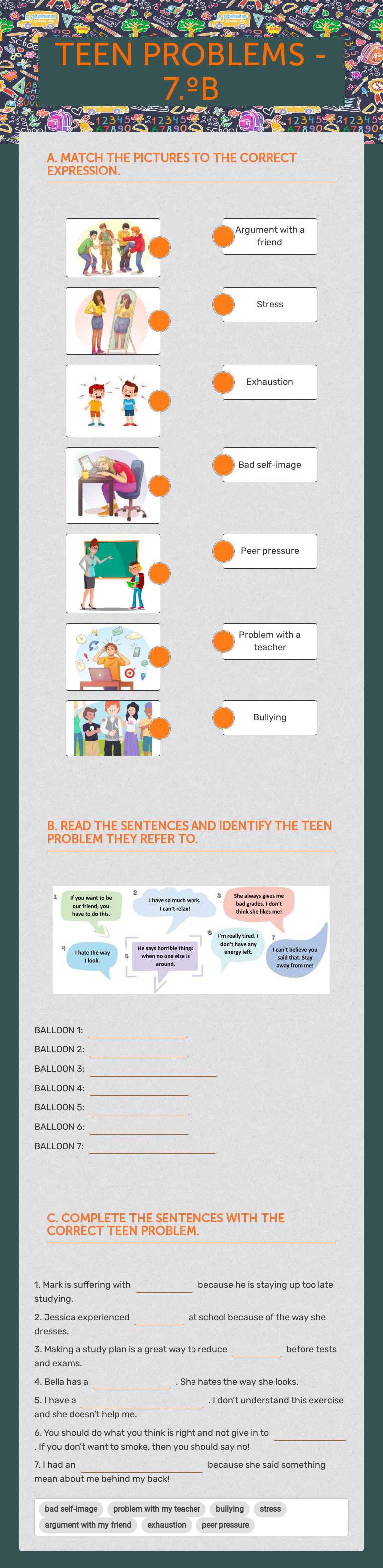 TEEN PROBLEMS - 7.ºB worksheet preview