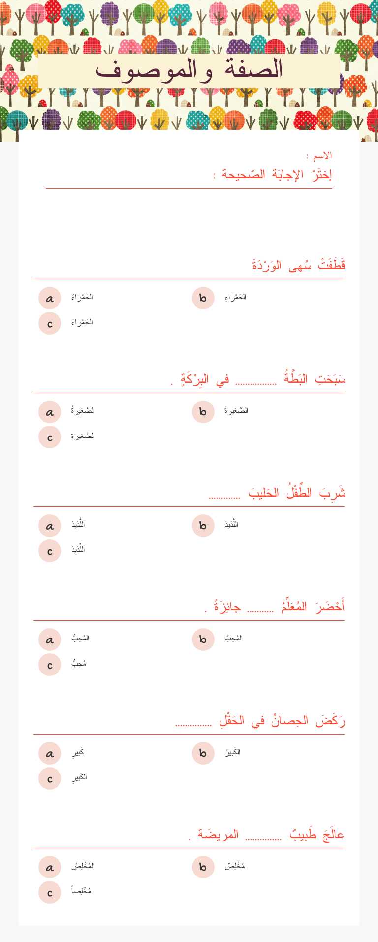 الصفة والموصوف worksheet preview image