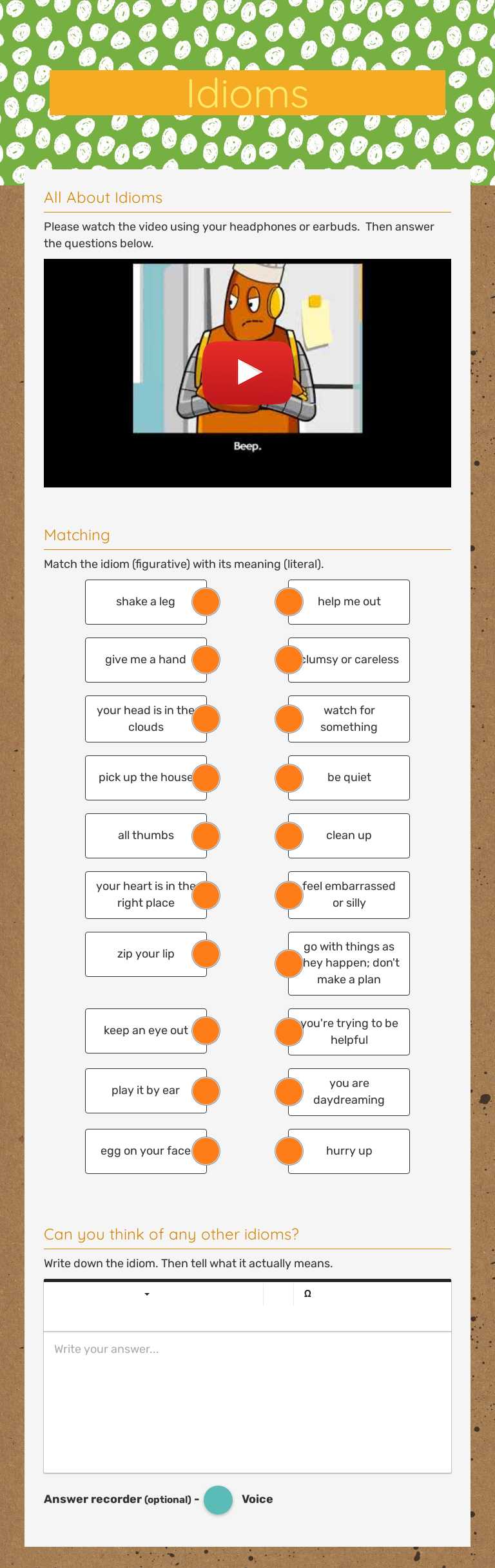 Idioms worksheet preview image