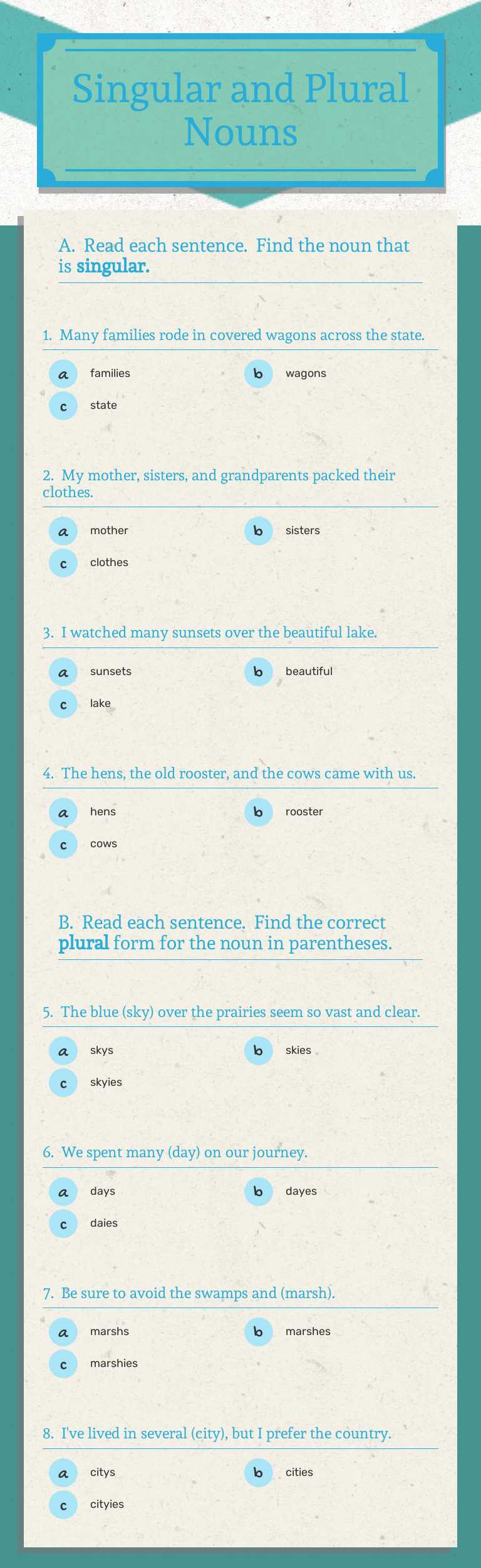 Singular and Plural Nouns Grade 4 worksheet preview