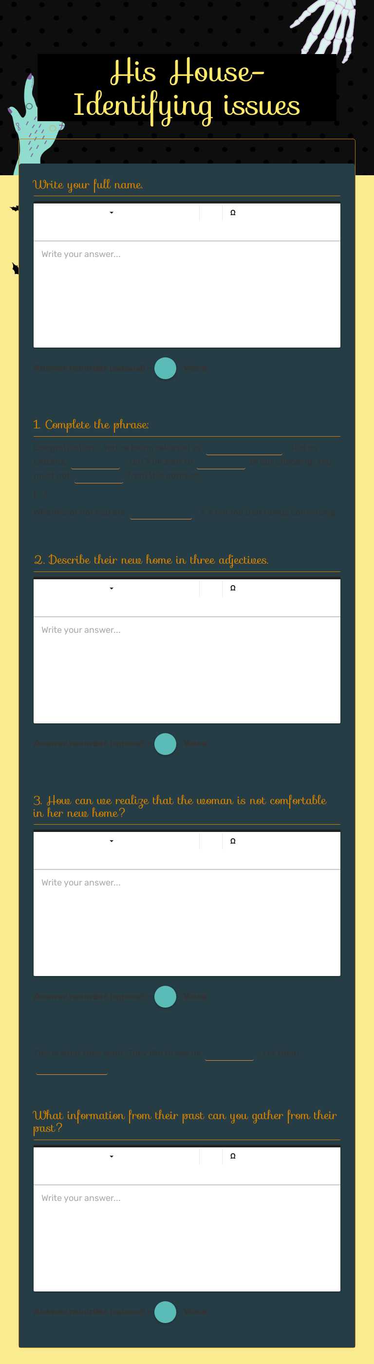 His House- Identifying issues worksheet preview image