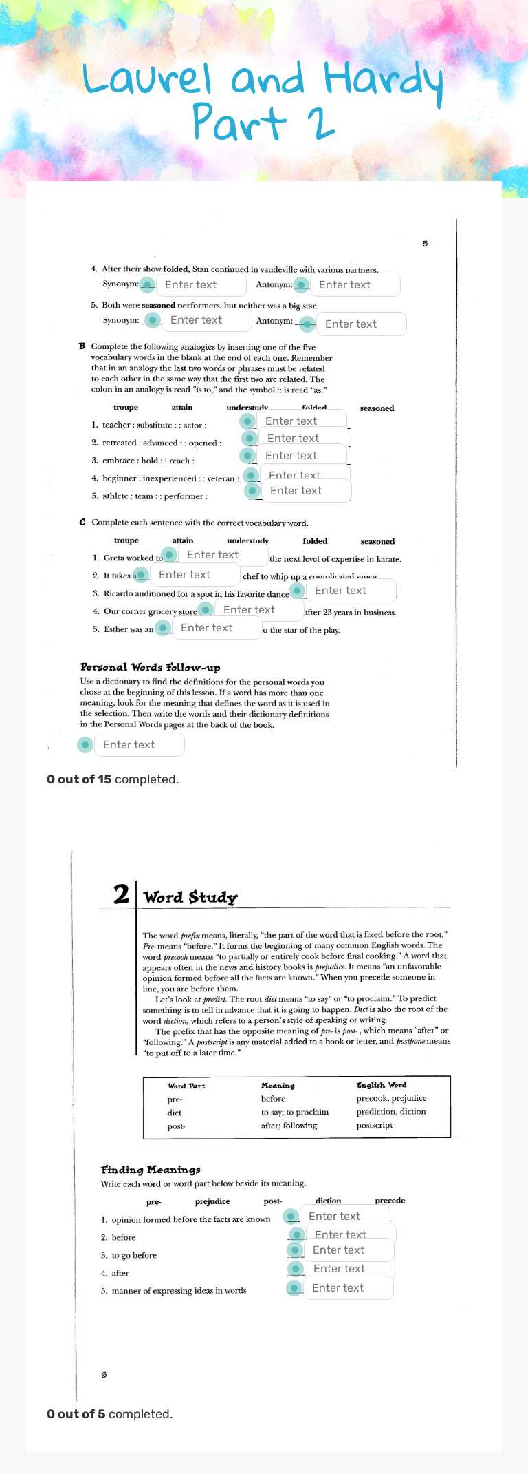 Laurel and Hardy Part 2 worksheet preview image