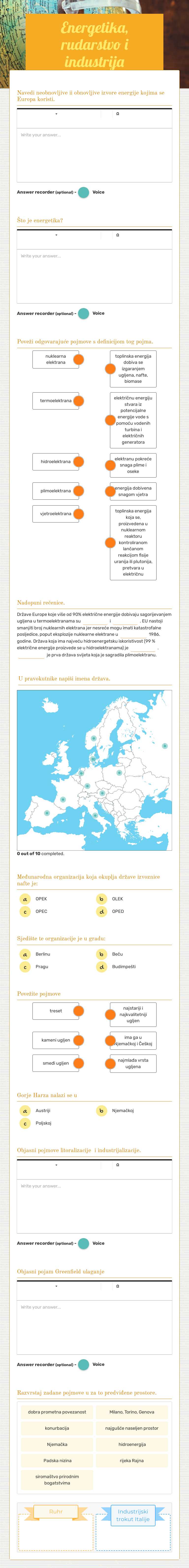 Energetika, rudarstvo i industrija worksheet preview image