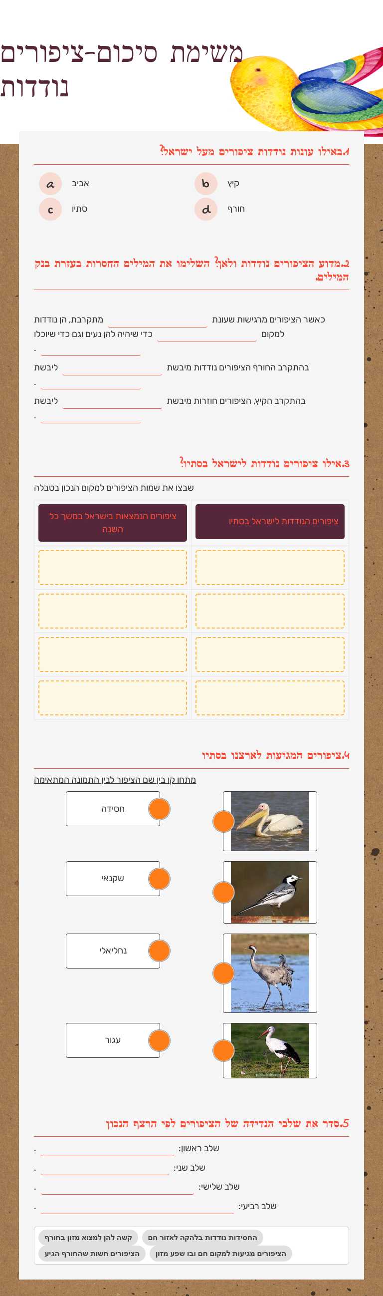 משימת סיכום-ציפורים נודדות worksheet preview image