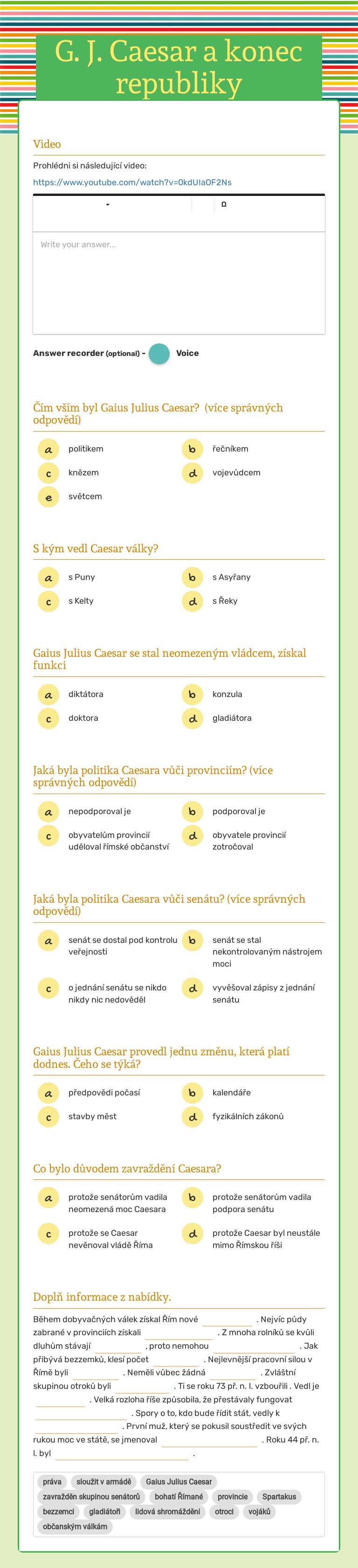 G. J. Caesar a konec republiky worksheet preview image