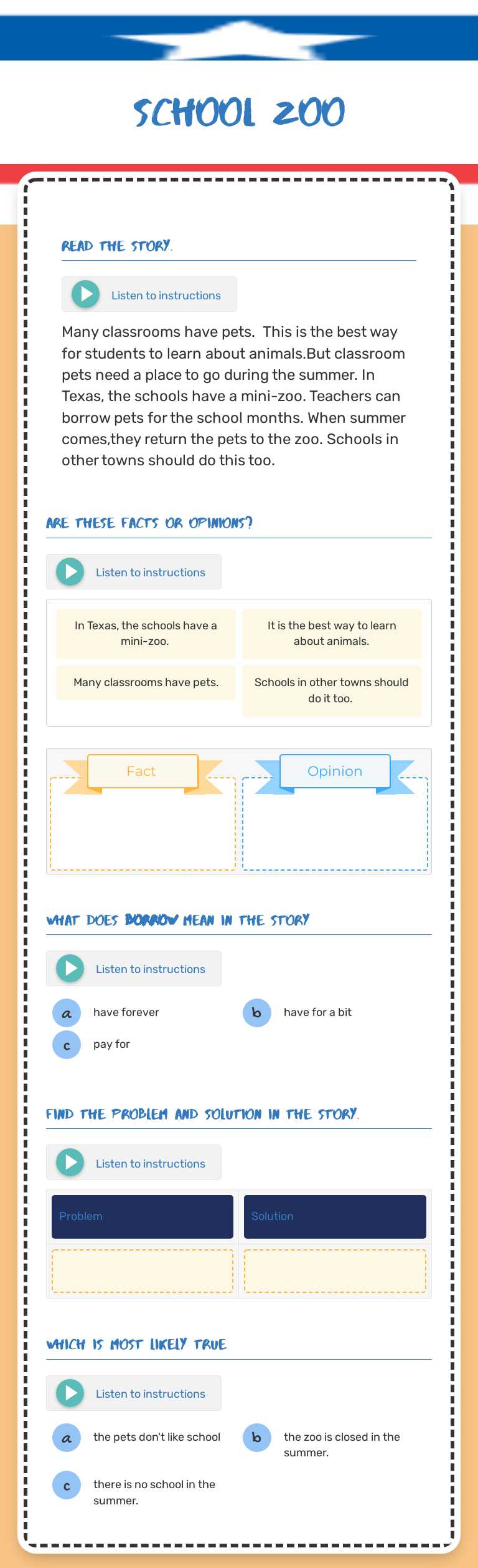 School Zoo worksheet preview image