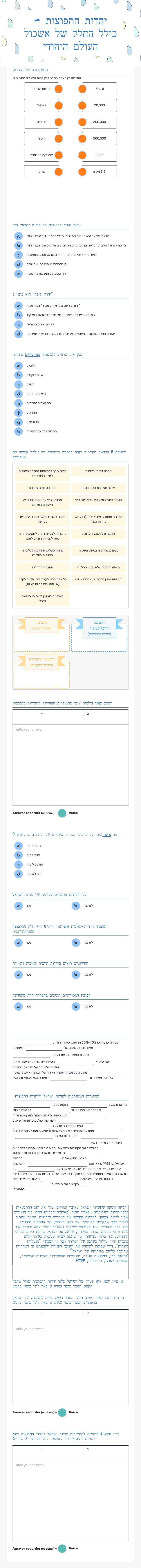 יהדות התפוצות - כולל החלק של אשכול העולם היהודי worksheet preview image