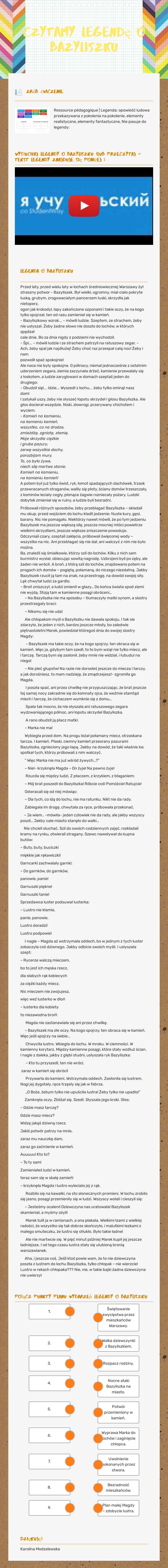 Czytamy legendę o bazyliszku worksheet preview image