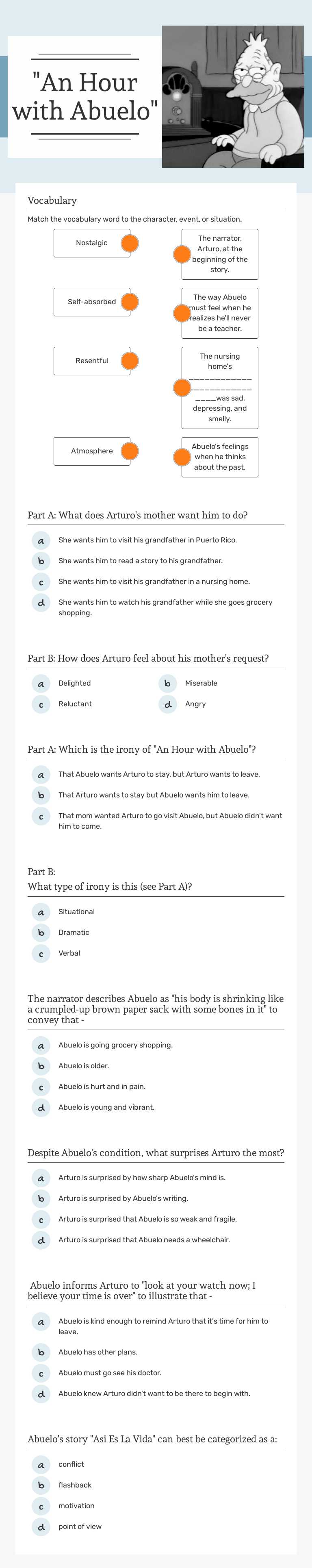 "An Hour with Abuelo" worksheet preview image