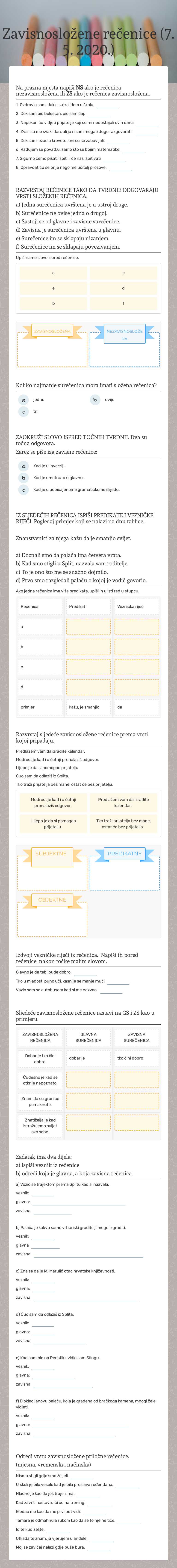 Zavisnosložene rečenice                (7. 5. 2020.) worksheet preview image