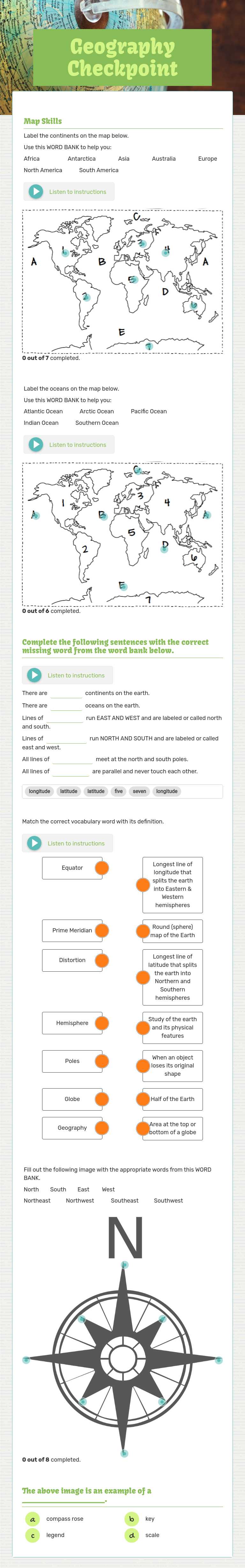 Geography Checkpoint worksheet preview image