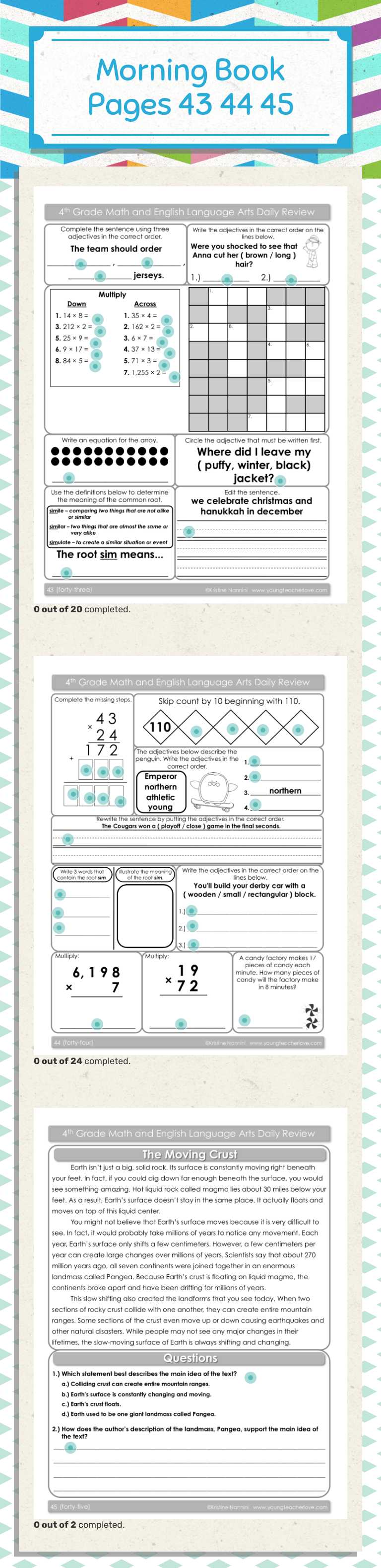 Morning Book 
Pages 43 44 45 worksheet preview image