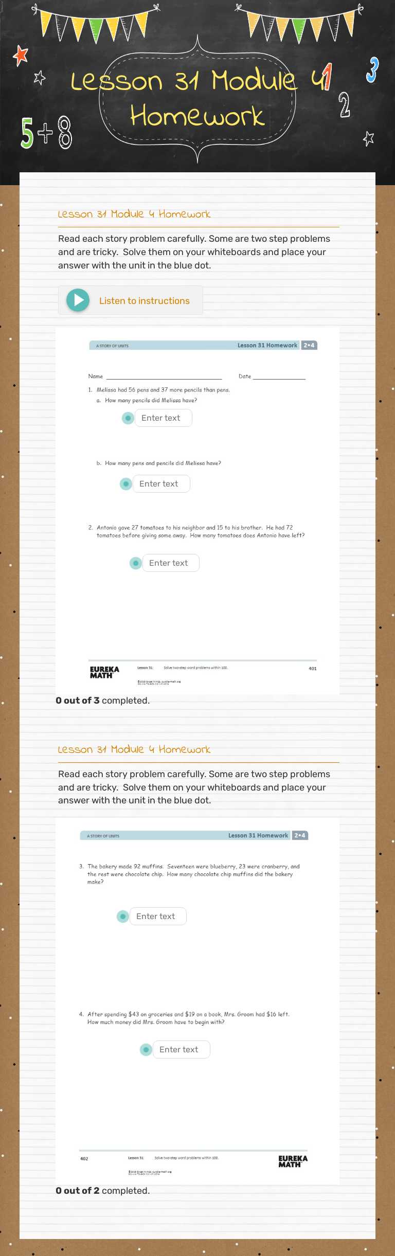 Lesson 31 Module 4 Homework worksheet preview image