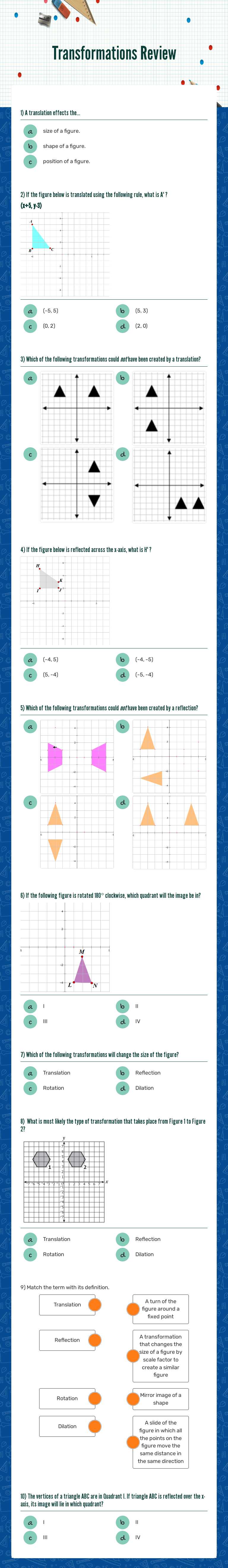 Transformations Review worksheet preview image