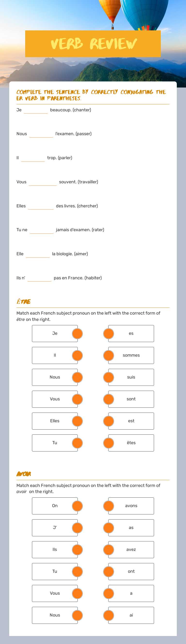 verb review worksheet preview image