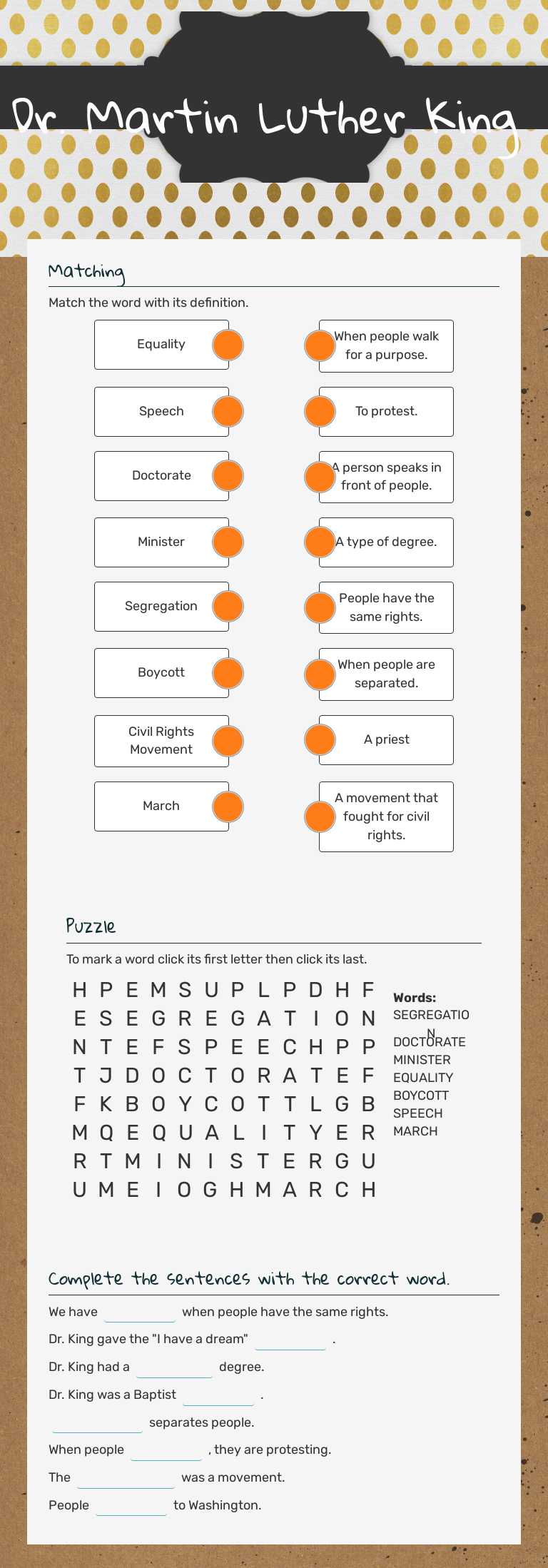 Dr. Martin Luther King worksheet preview image