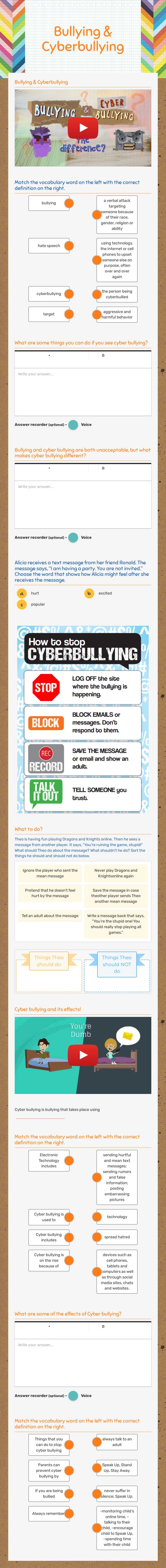 Bullying & Cyberbullying Grade 3 worksheet preview