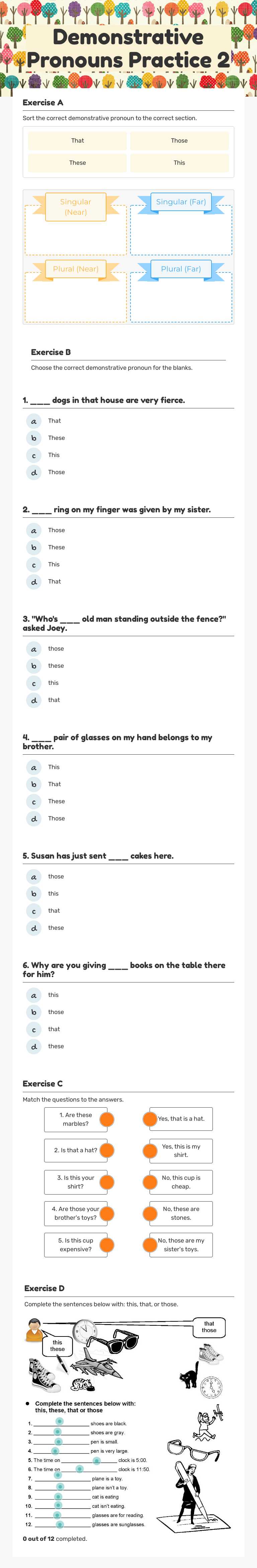 Demonstrative Pronouns Practice worksheet preview image