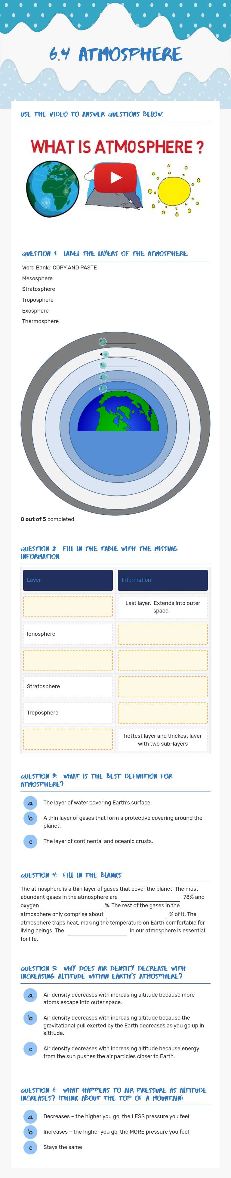 6.4 Atmosphere worksheet preview