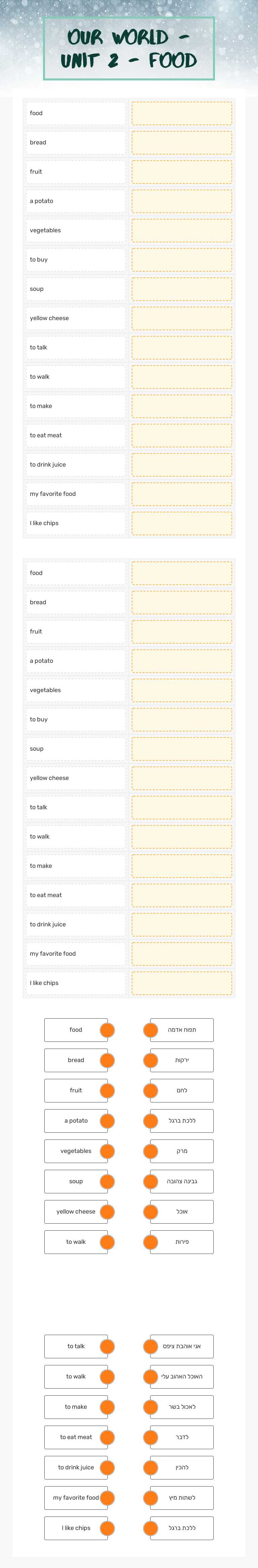 OUR WORLD - UNIT 2 - FOOD worksheet preview image