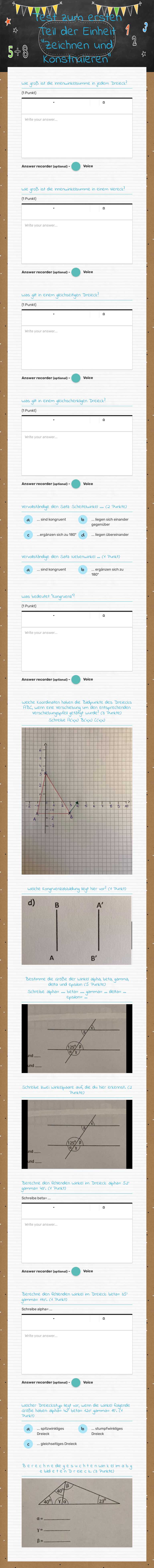 Test zum ersten Teil der Einheit "Zeichnen und Konstruieren" worksheet preview image