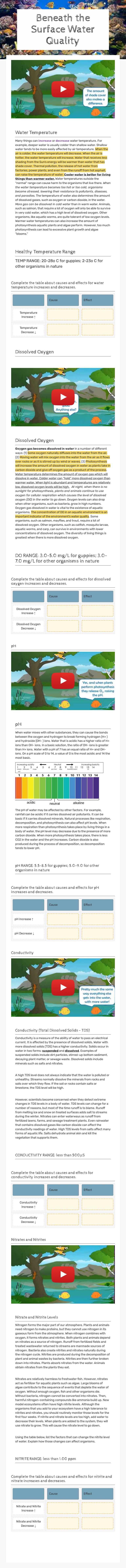 Beneath the Surface Water Quality worksheet preview