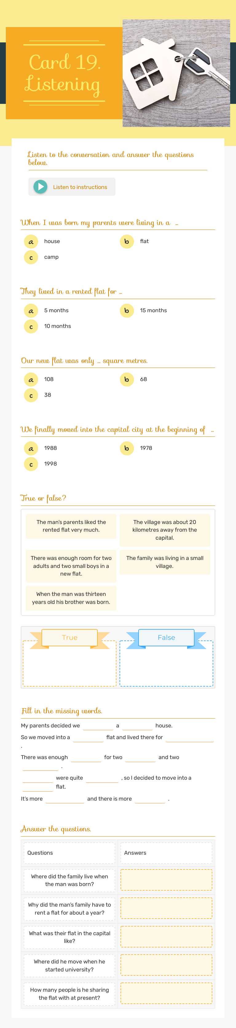 Card 19. Listening worksheet preview image