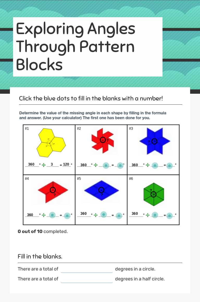 Exploring Angles Through Pattern Blocks worksheet preview image