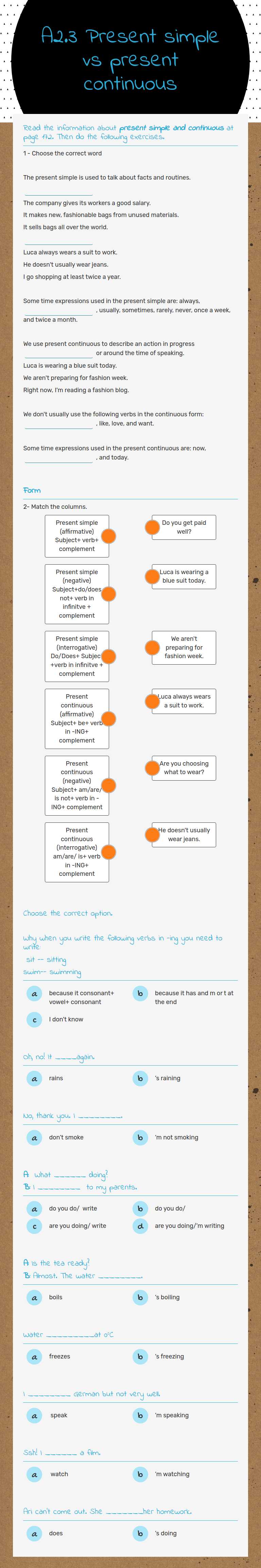 A2.3 Present simple vs present continuous worksheet preview