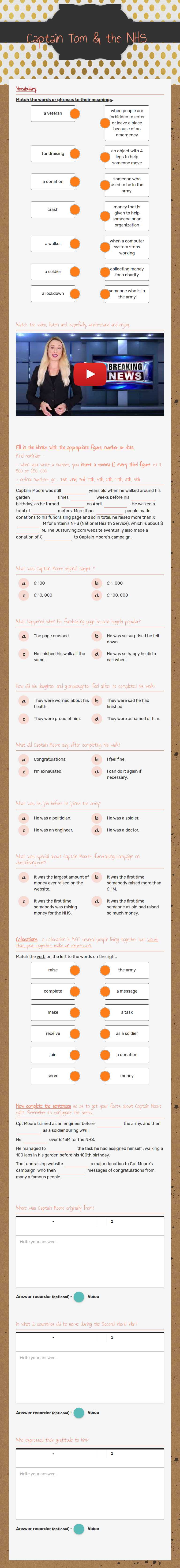 Captain Tom & the NHS Grade 10 worksheet preview