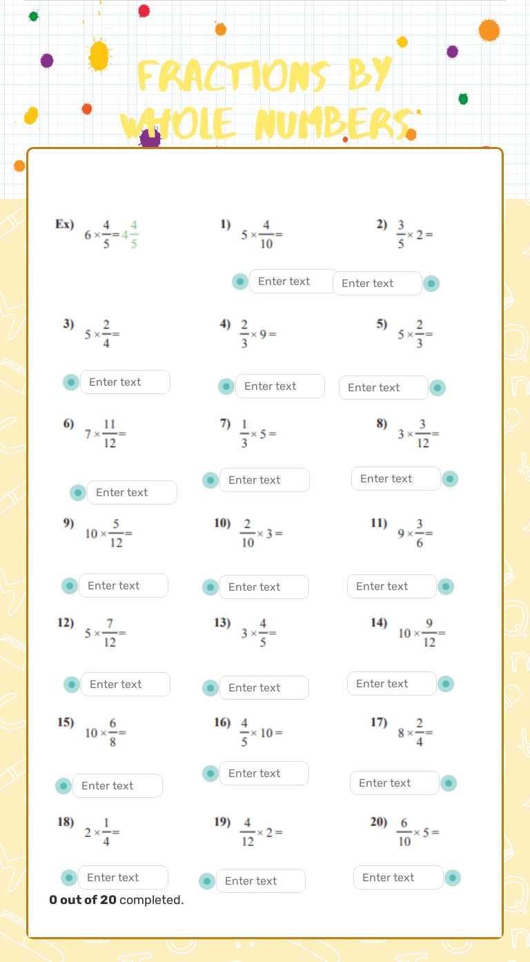 Fractions by whole numbers worksheet preview image